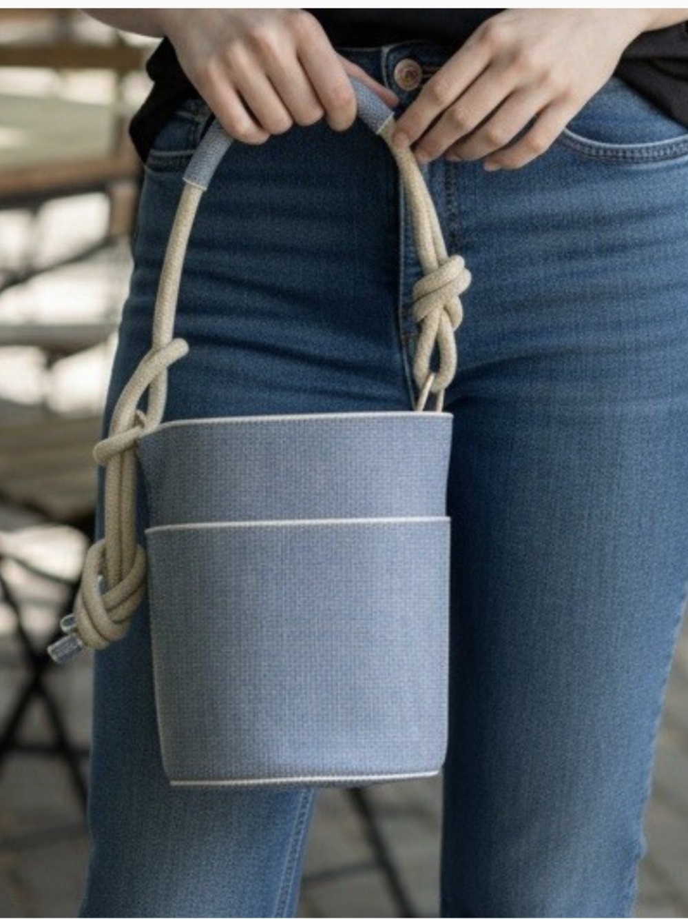 NWOT! ROTHY’S Light Blue Canvas Bucket Bag with Rope Handle